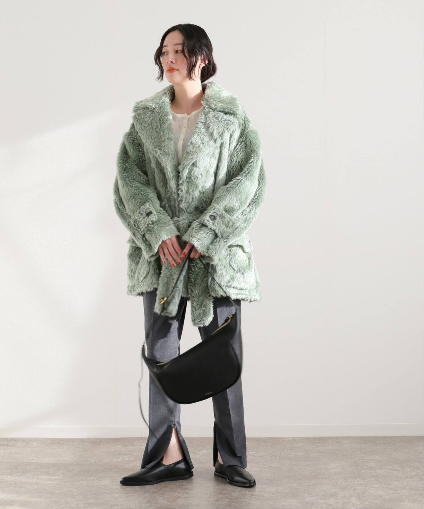 JANE SMITH/ジェーンスミス】POLYESTER COLOR FUR W BREASTE：コート  