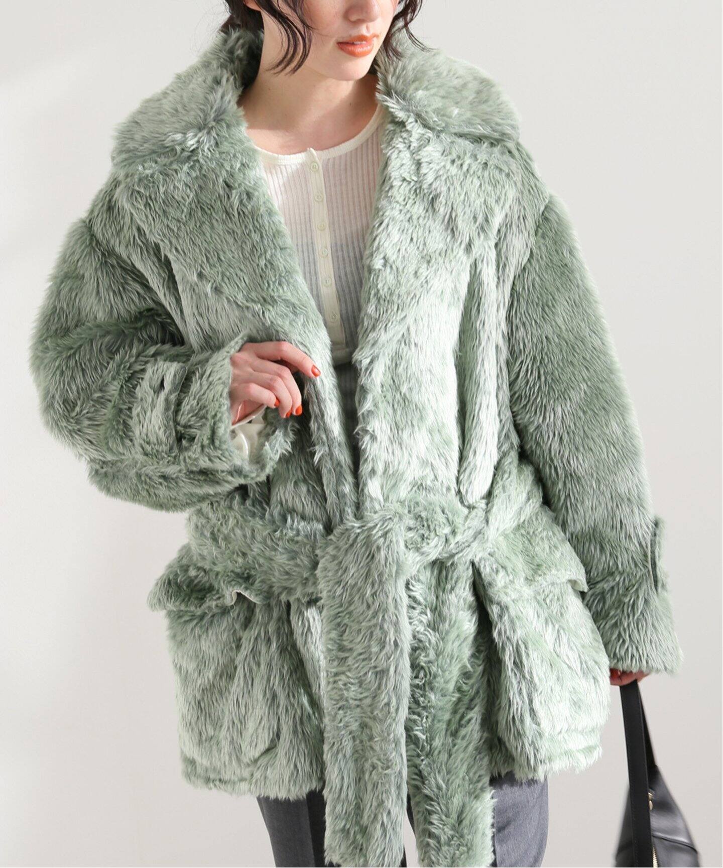 JANE SMITH/ジェーンスミス】POLYESTER COLOR FUR W BREASTE：コート  