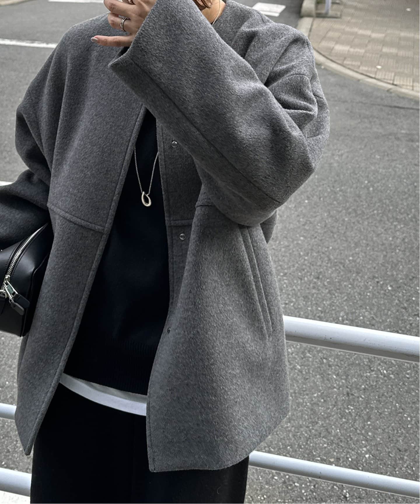 美品⭐️JOURNAL STANDARD⭐️ ウールショートコート　オーバーサイズ スーパー140ビーバーノーカラーショートコート（ノーカラー