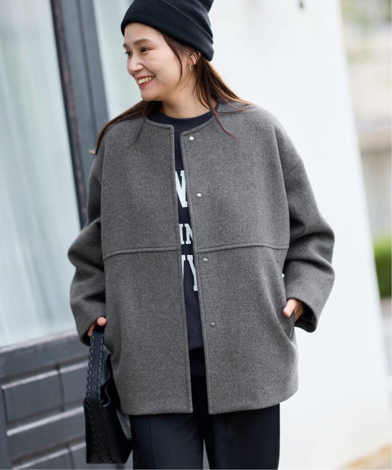 スーパー140ビーバーノーカラーショートコート（ノーカラーコート  