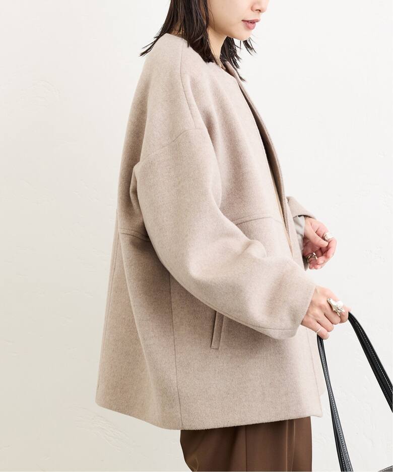 スーパー140ビーバーノーカラーショートコート（ノーカラーコート  