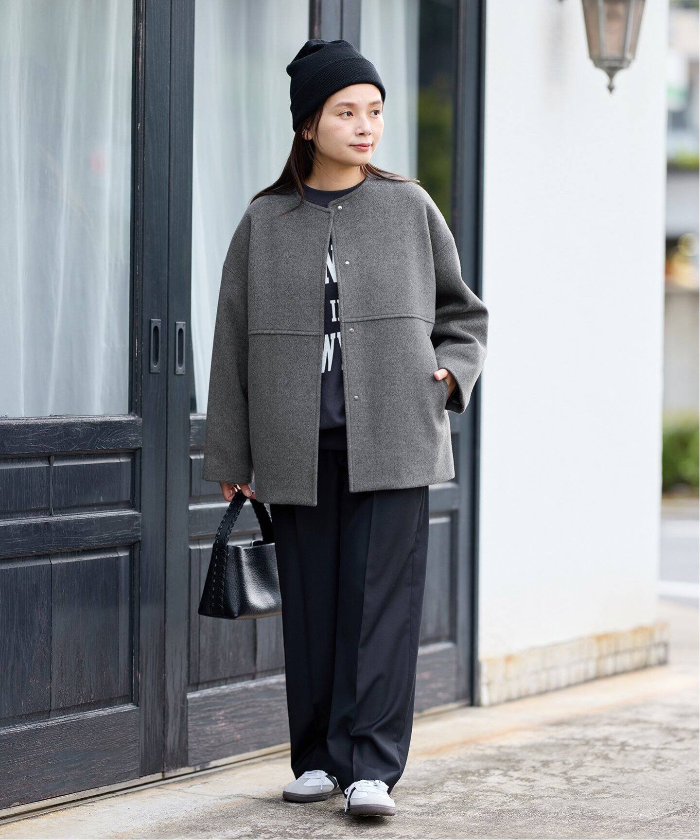 追加》スーパー140ビーバーノーカラーショートコート（ノー