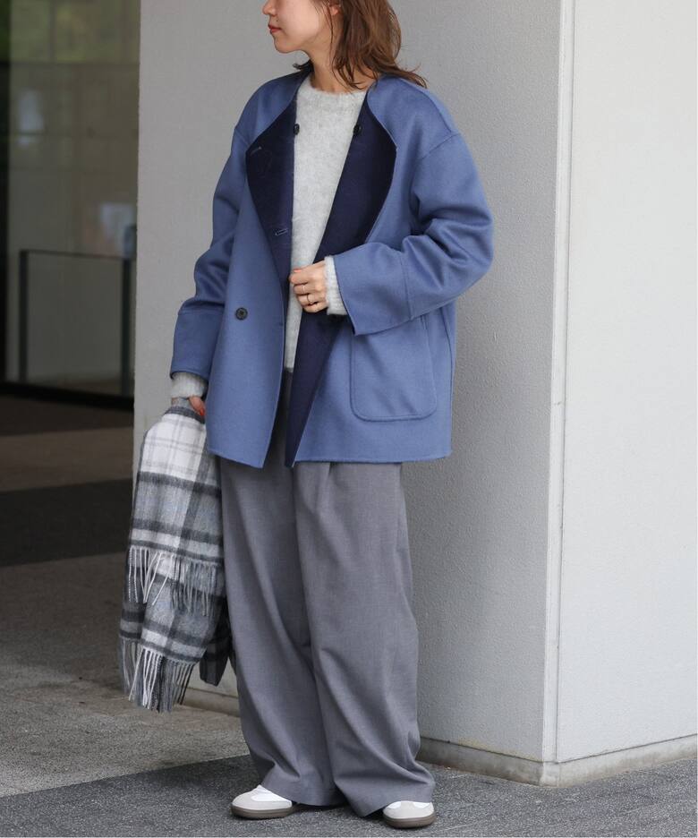 追加》リバーシブルノーカラーショートコート（ノーカラーコート 