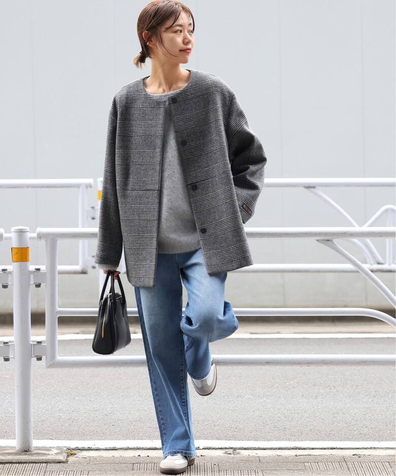 スーパーファインビーバークルーネックコート（ノーカラーコート  