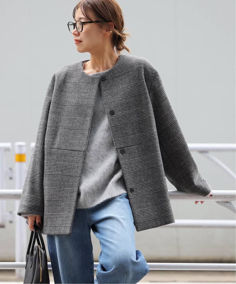 スーパーファインビーバークルーネックコート（ノーカラーコート  