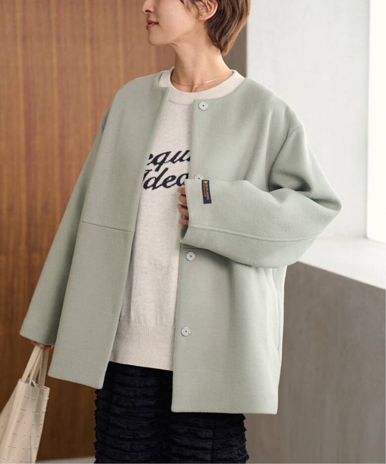 スーパーファインビーバークルーネックコート（ノーカラーコート  