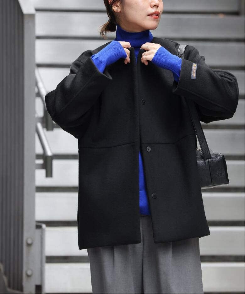 追加》スーパーファインビーバークルーネックコート（ノーカラーコート  