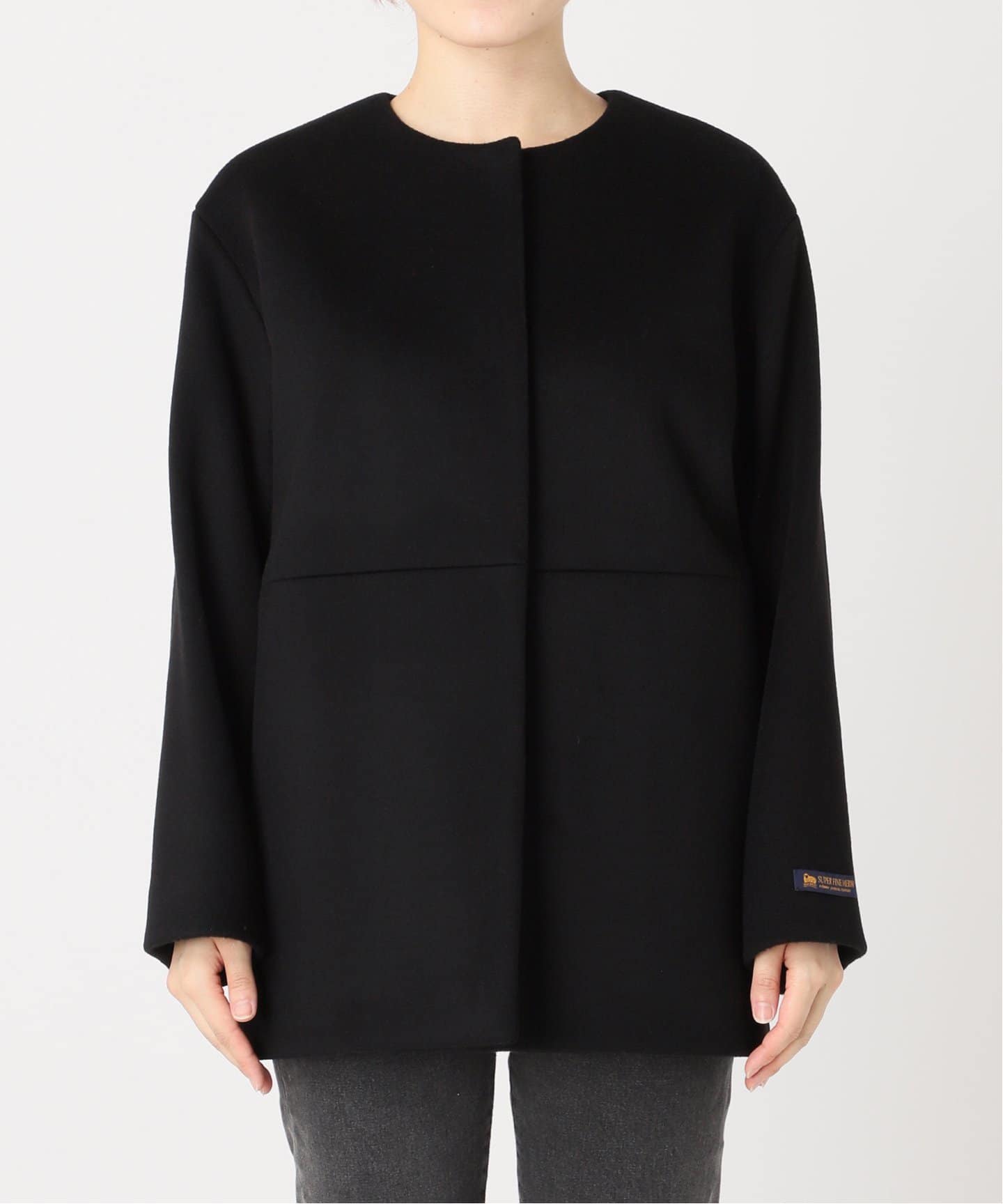 追加》スーパーファインビーバークルーネックコート（ノーカラーコート