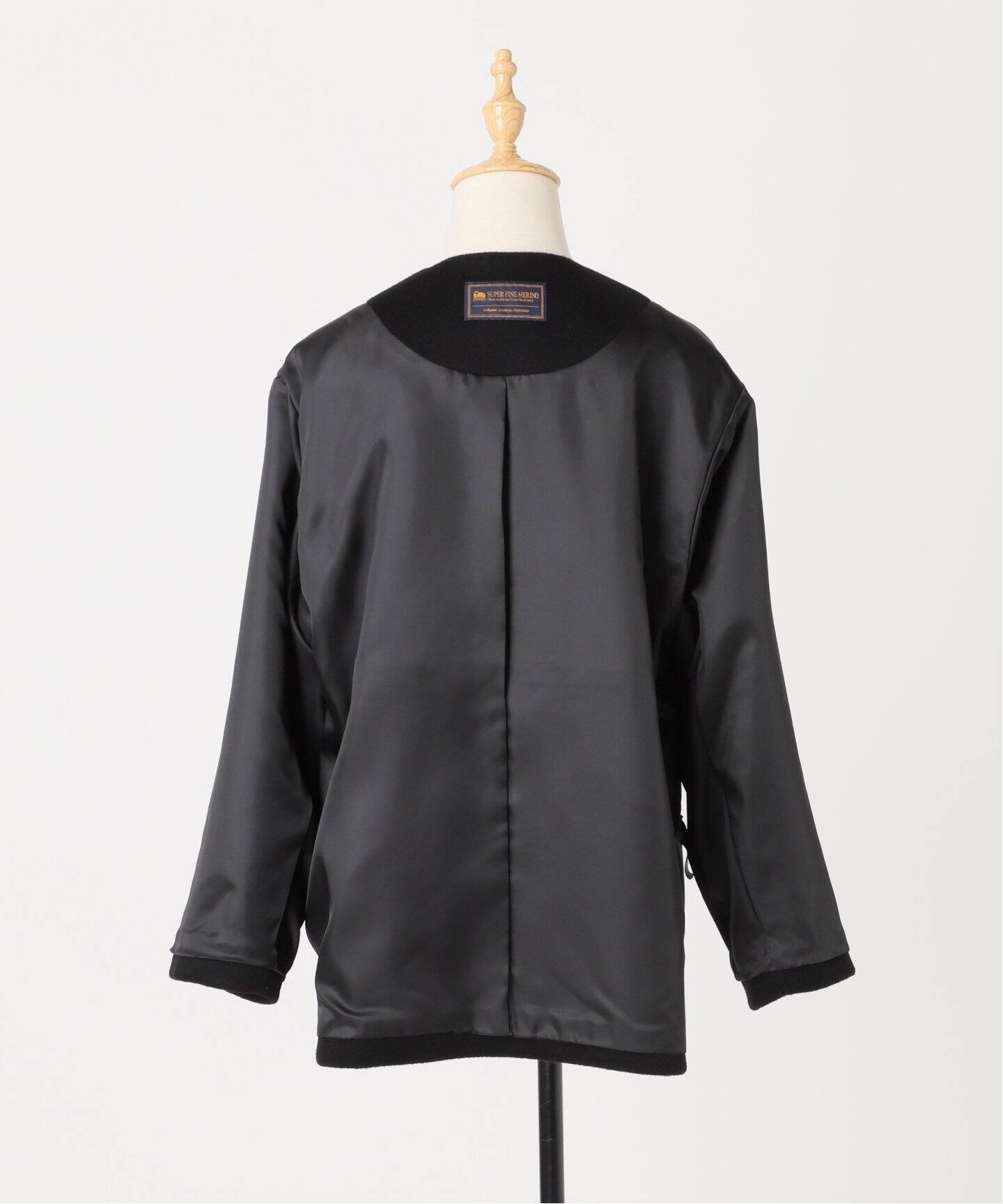 2024AW✨relume スーパーファインビーバークルーネックコート　ブラック 追加》スーパーファインビーバークルーネックコート（ノーカラーコート