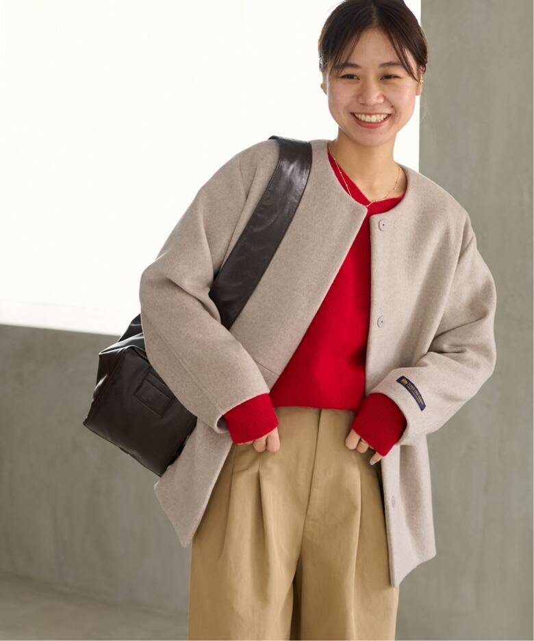 追加3》スーパーファインビーバークルーネックコート（ノーカラー 