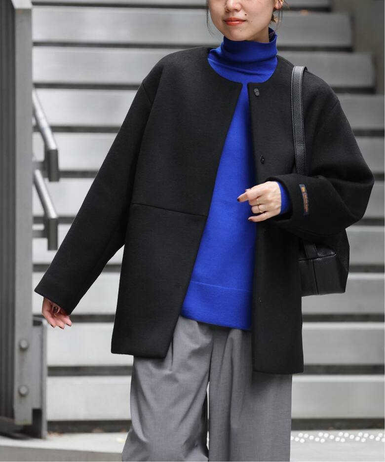 追加3》スーパーファインビーバークルーネックコート（ノーカラー  