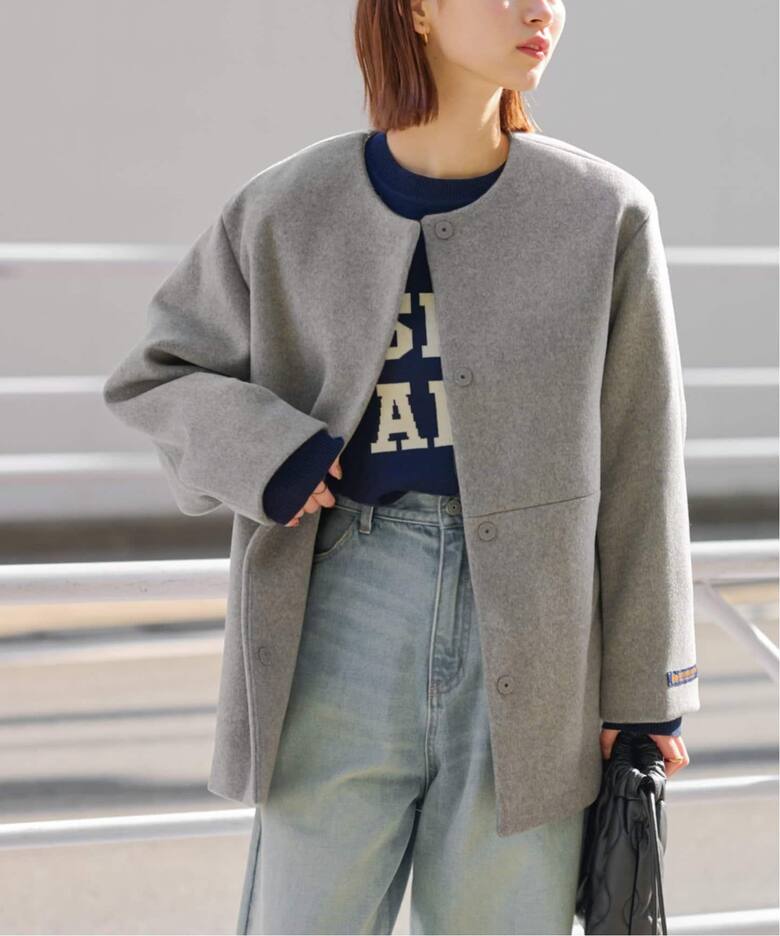 追加3》スーパーファインビーバークルーネックコート（ノーカラー  