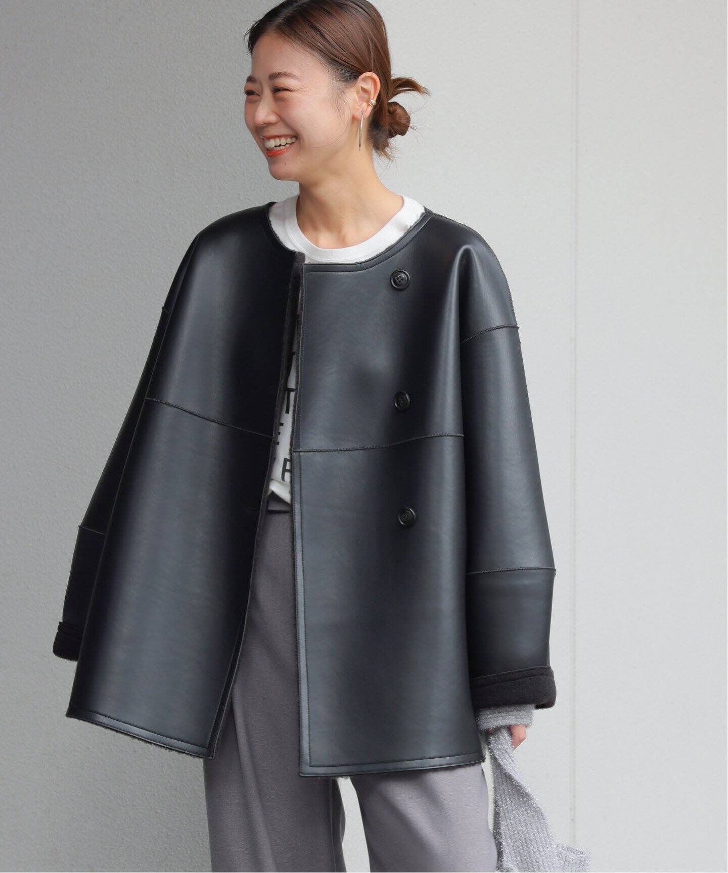 リバーシブルフェイクレザーコート（その他ブルゾン／アウター  