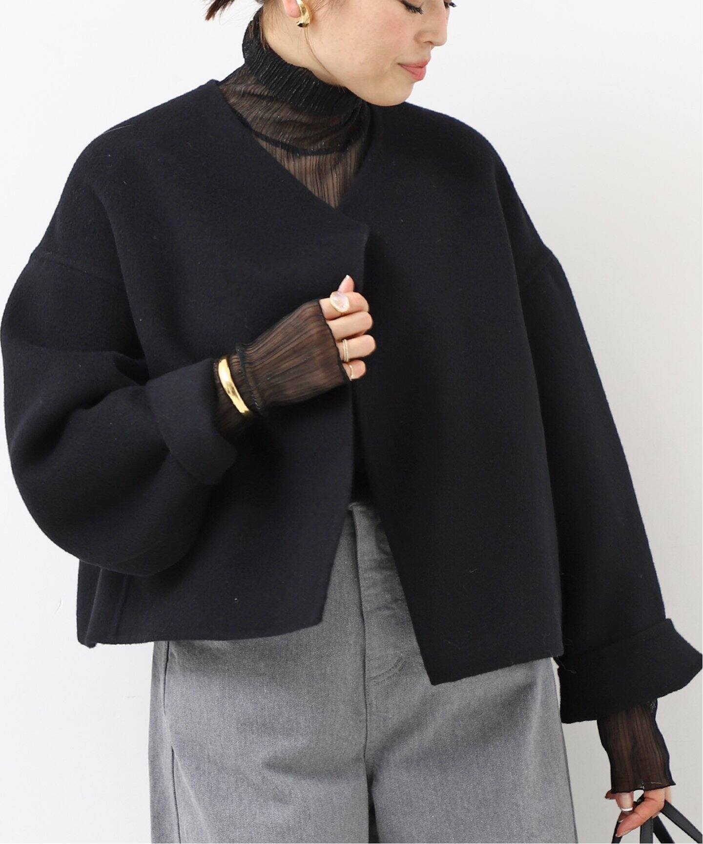 美品 人気♡Spick&Span 起毛アンゴラウールノーカラーコート（Spick  