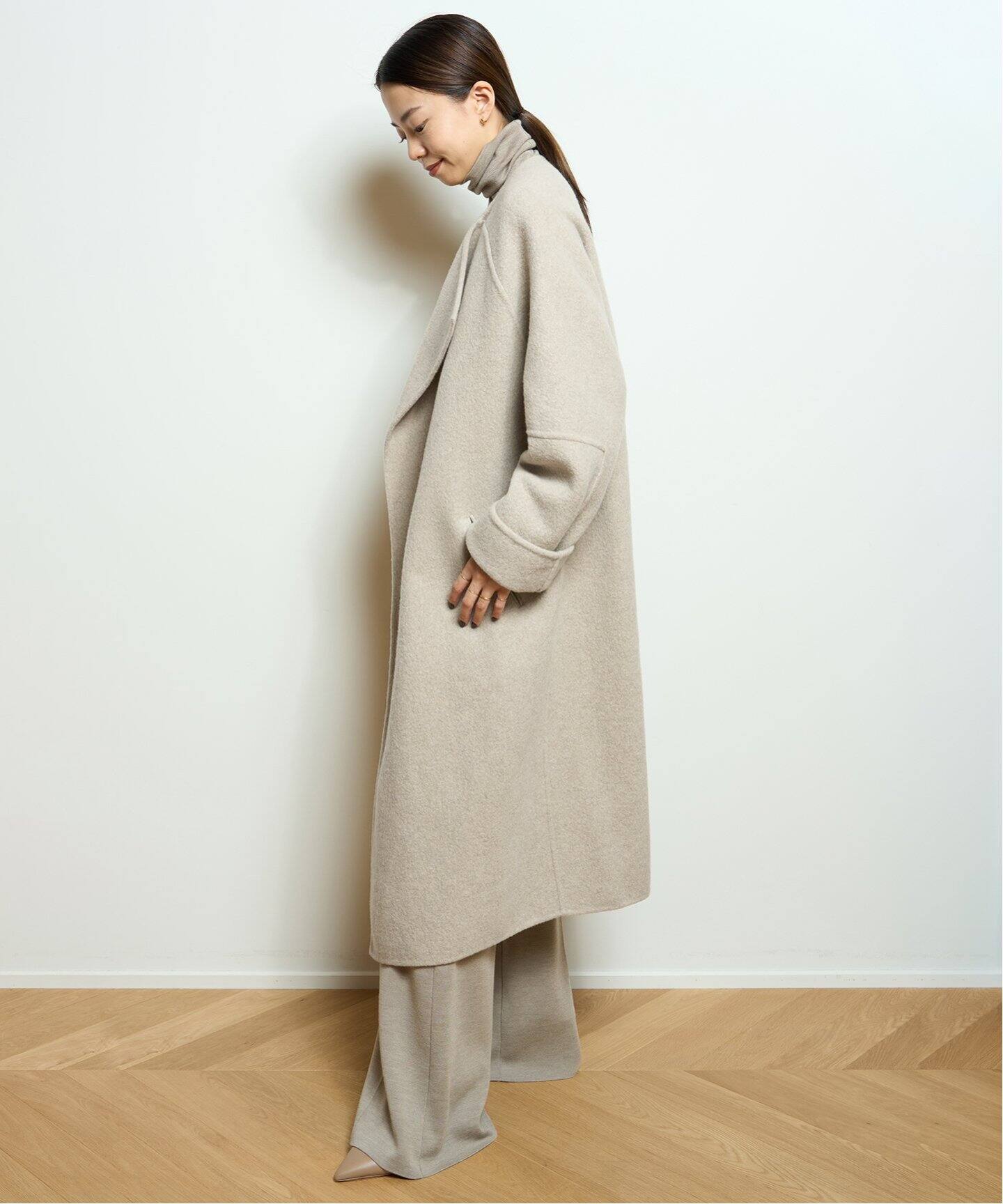 32PARADIS/トラントドゥ パラディ】 CASHMERE/WOOLノーカラーコート  