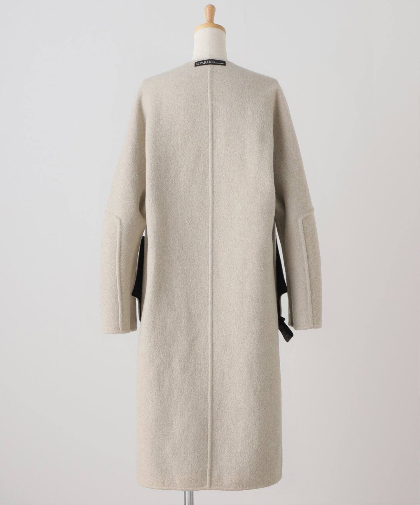 32PARADIS/トラントドゥ パラディ】 CASHMERE/WOOLノーカラーコート 