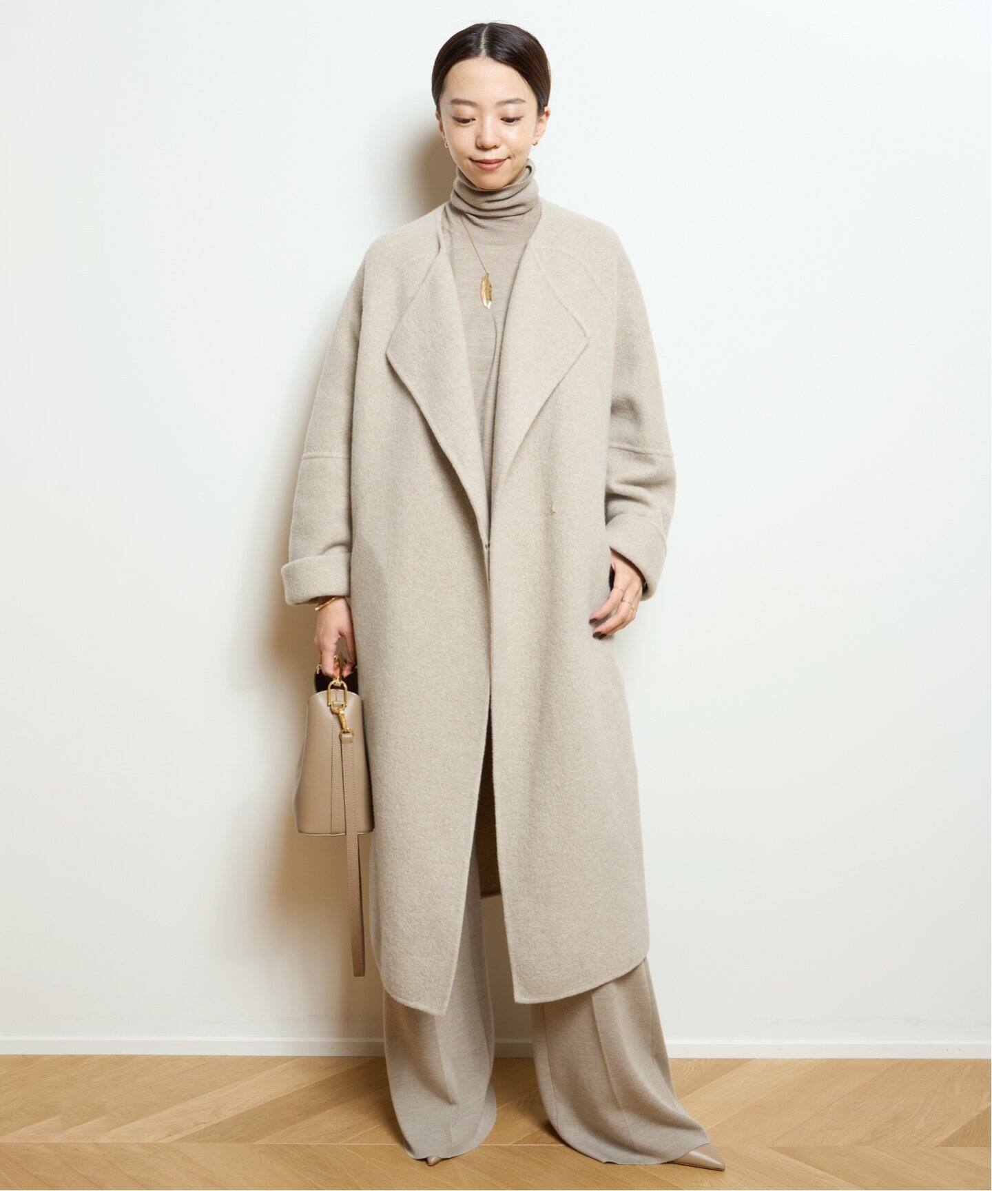 32PARADIS/トラントドゥ パラディ】 CASHMERE/WOOLノーカラーコート  