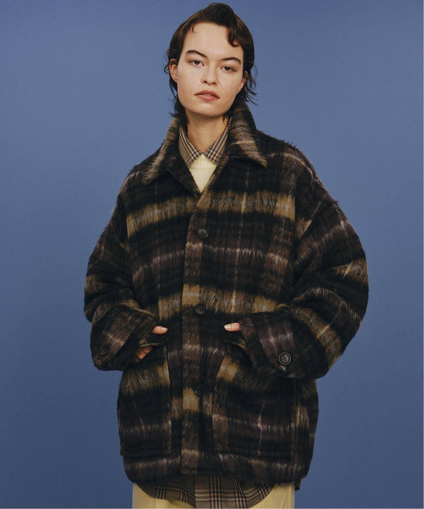 yori シャギーチェックコート（yori 新品シャギーチェックコート  