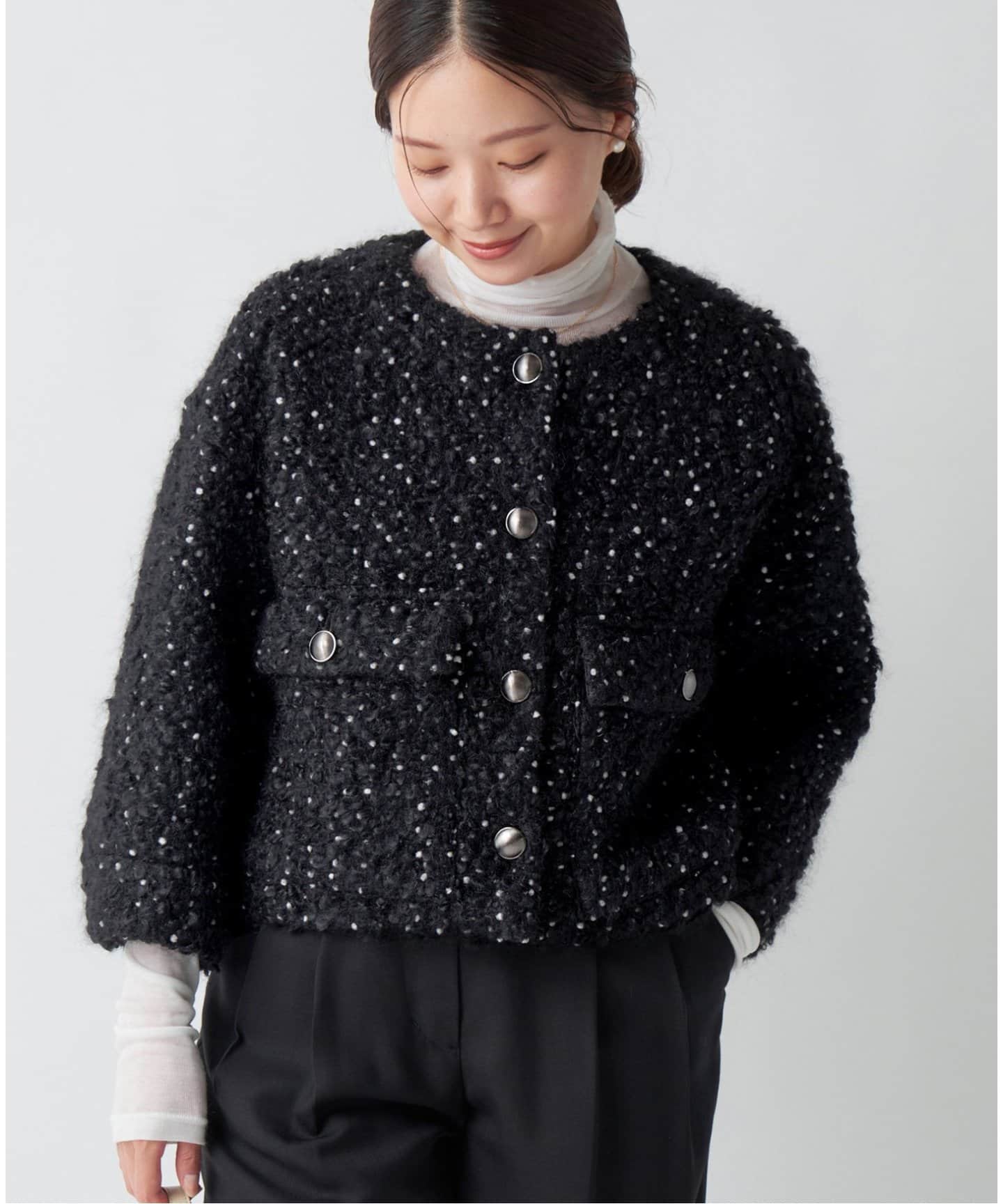 モヘヤループ ドットショートコート（ノーカラーコート）｜IENA