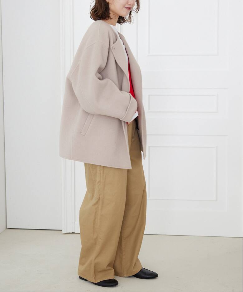 souple woolダブルフェイスノーカラーコート（ノーカラーコート 