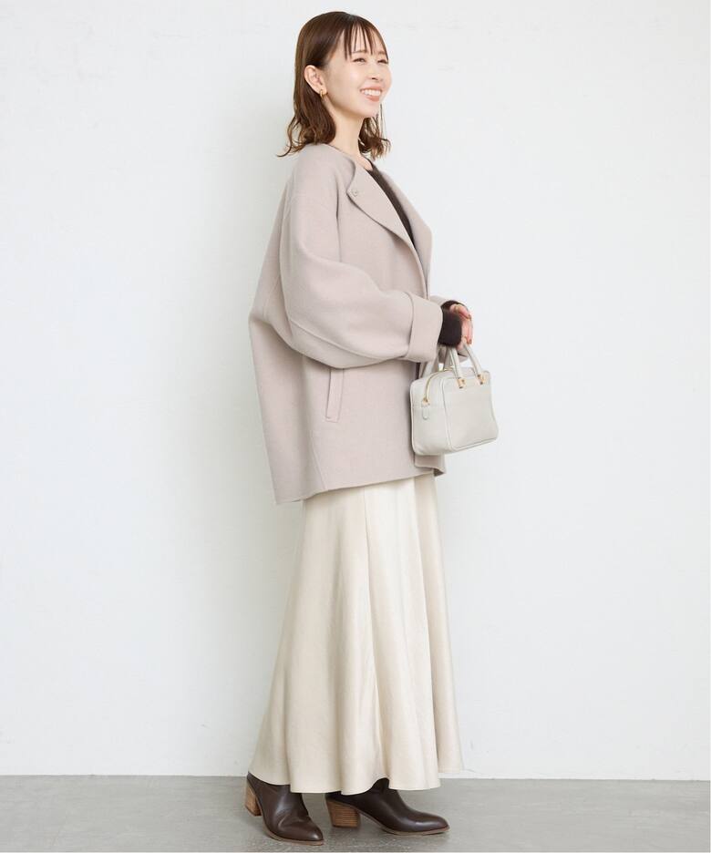 souple woolダブルフェイスノーカラーコート（ノーカラーコート 