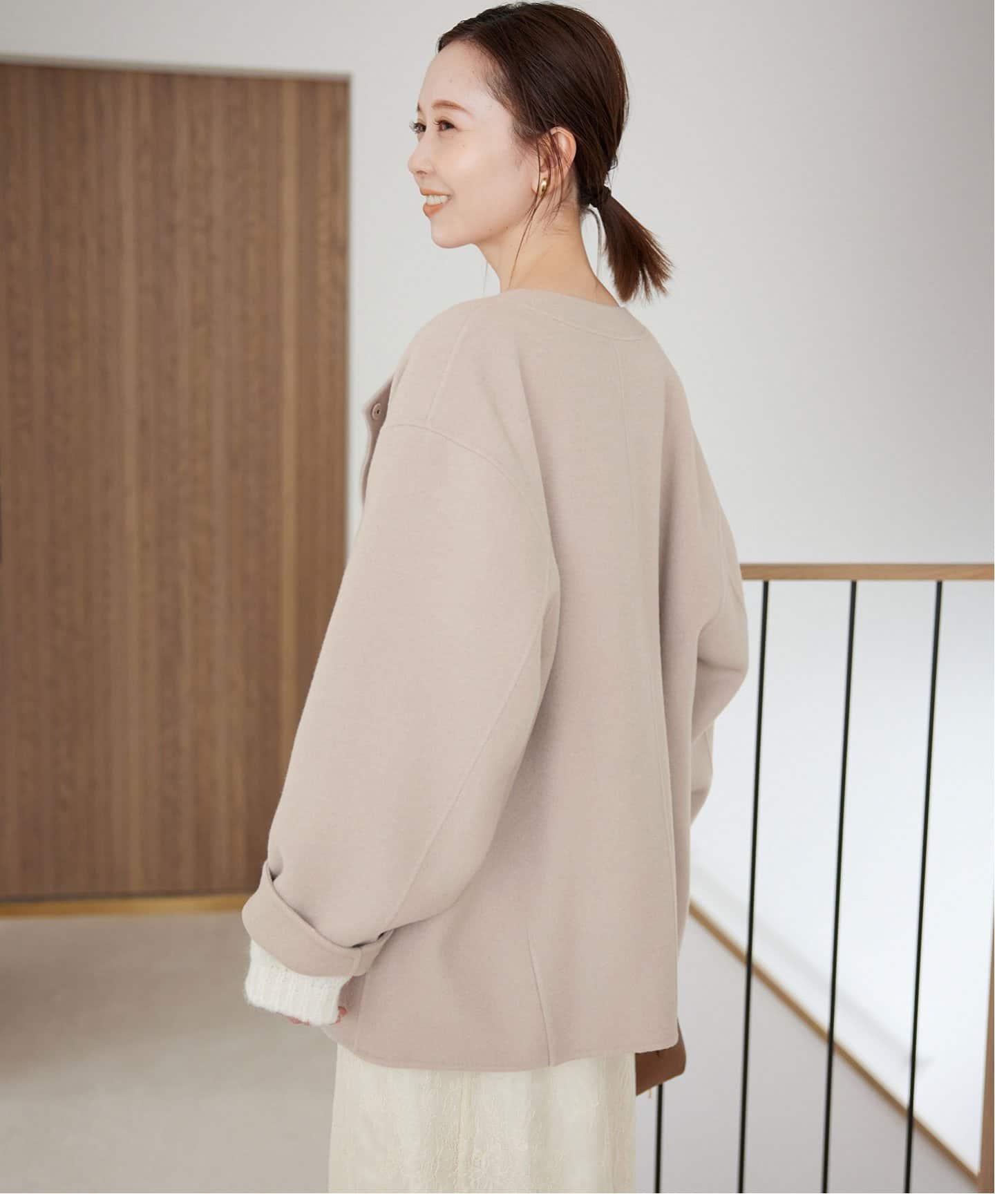 souple woolダブルフェイスノーカラーコート（ノーカラーコート