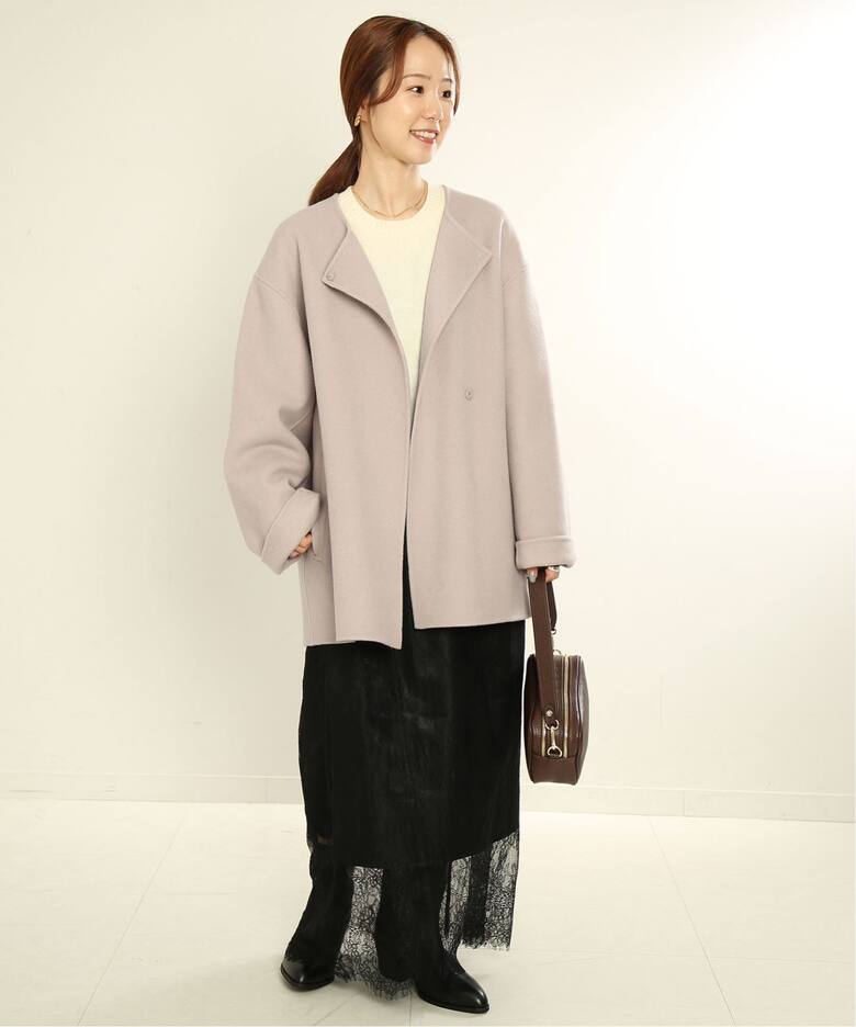 souple woolダブルフェイスノーカラーコート（ノーカラーコート 