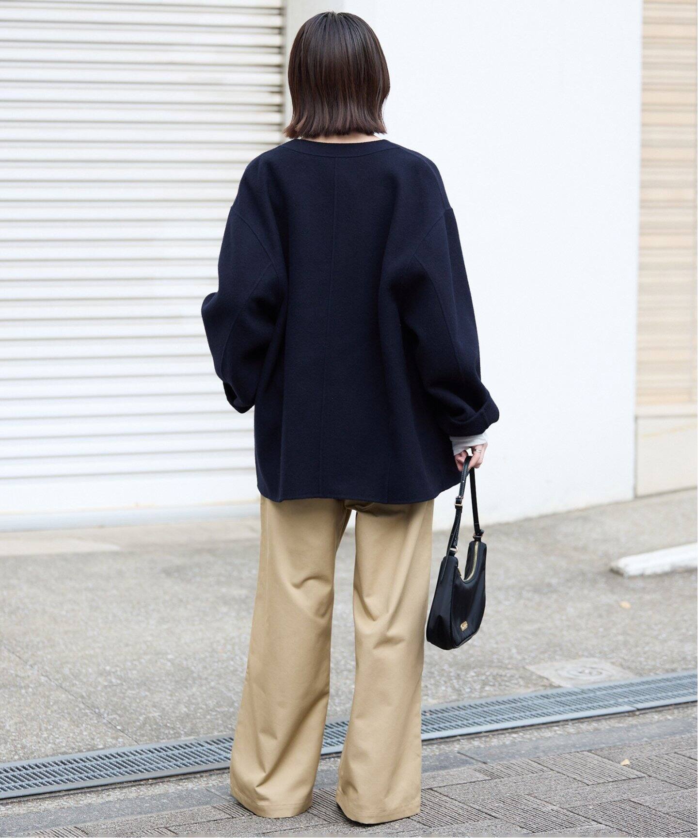 souple woolダブルフェイスノーカラーコート（ノーカラーコート 