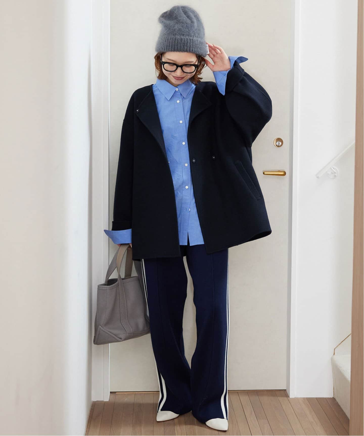 SLOBE IENA souple woolダブルフェイスノーカラーコート souple woolダブルフェイスノーカラーコート（ノーカラーコート