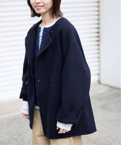 souple woolダブルフェイスノーカラーコート（ノーカラーコート 