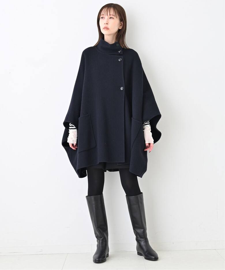 IENA イエナ 絡まっ カシミヤブレンド ウールトリミングポンチョ