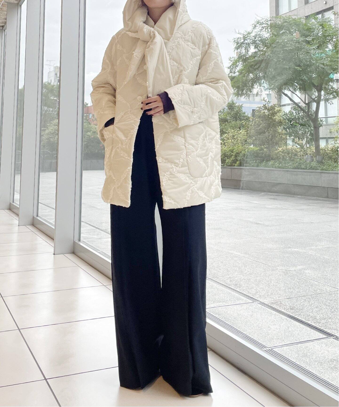 IENA LA BOUCLE ネイビー キルティングブルゾン IENA LA BOUCLE シルク混ネップウールブルゾン（中綿・キルティング