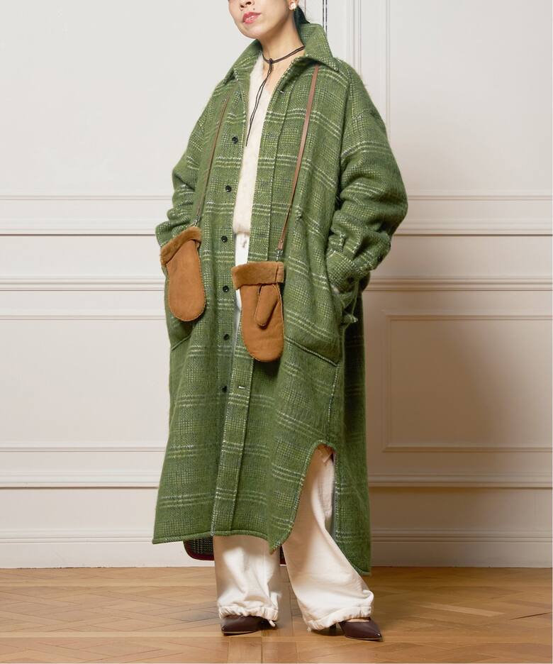 IENA LA BOUCLE プレイドシャギーウールシャツコート（その他ブルゾン 
