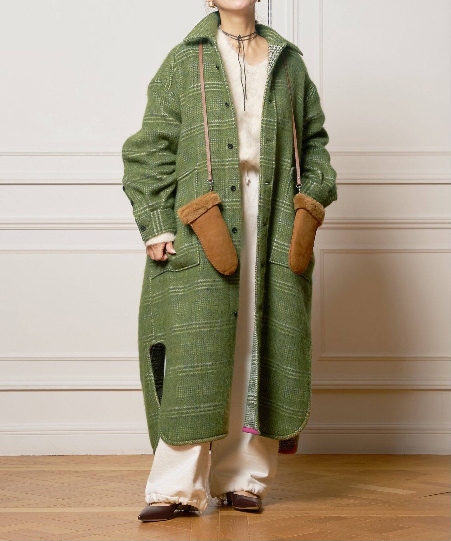 IENA LA BOUCLE プレイドシャギーウールシャツコート（その他ブルゾン  