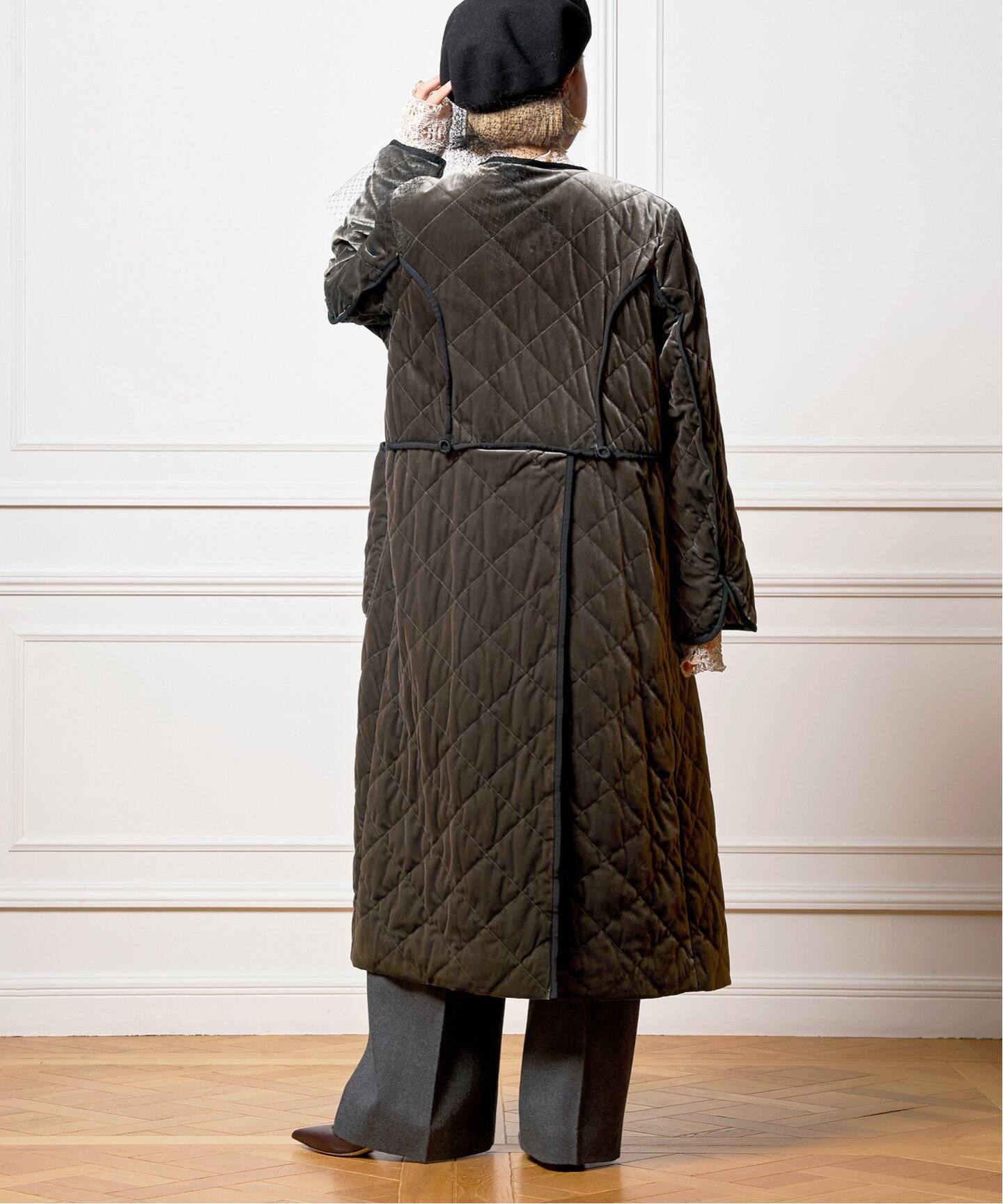 IENA LA BOUCLE ベロアキルティングコート（中綿・キルティング 