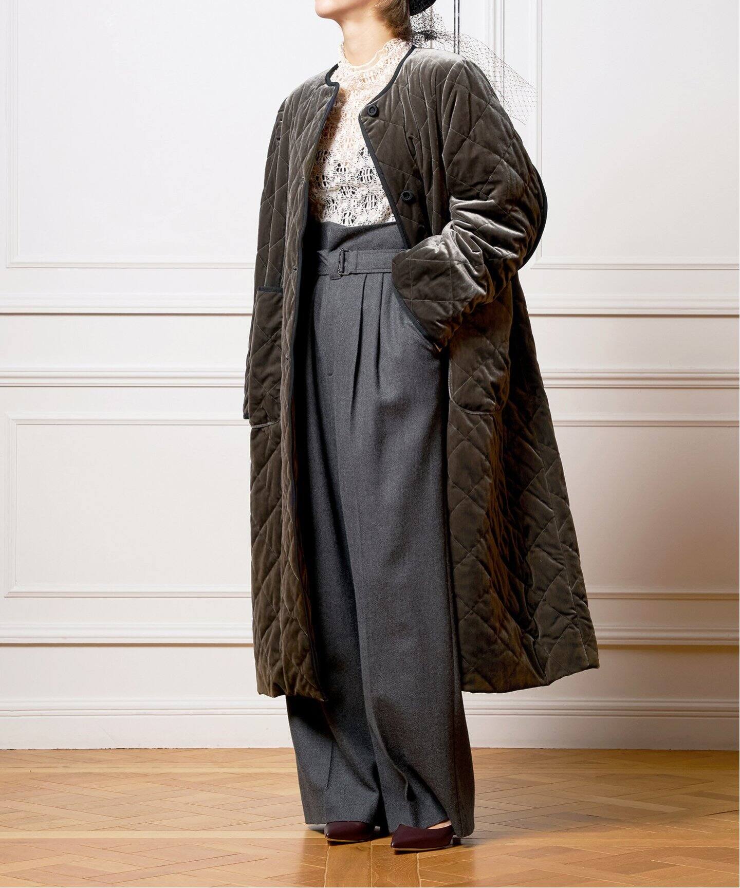 IENA LA BOUCLE ベロアキルティングコート（中綿・キルティング 