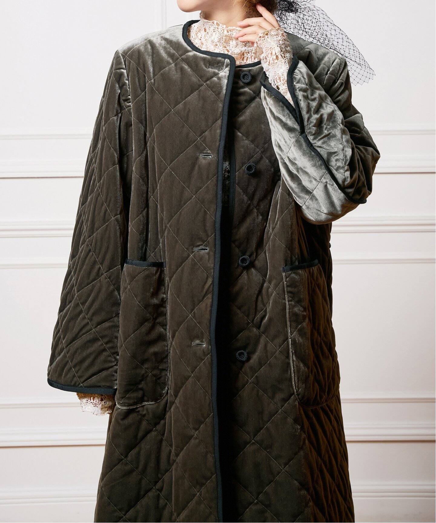 IENA フード付きキルティングベンチコート36 ダークブラウン（【楽天  