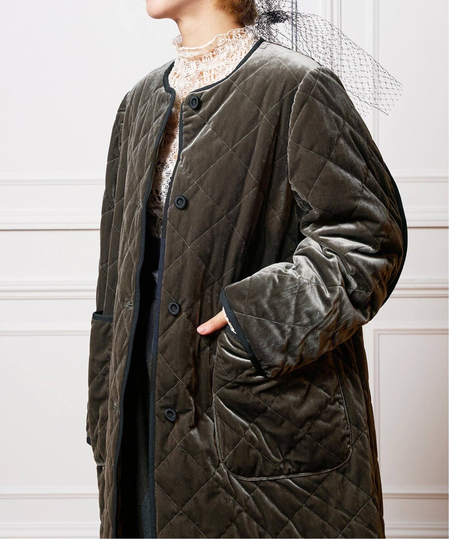 IENA LA BOUCLE ベロアキルティングコート（中綿・キルティング 