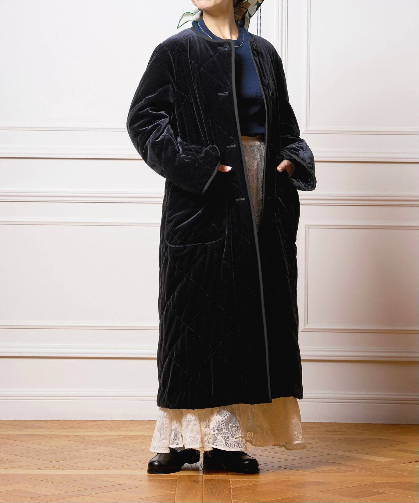 IENA LA BOUCLE ベロアキルティングコート（中綿・キルティング 