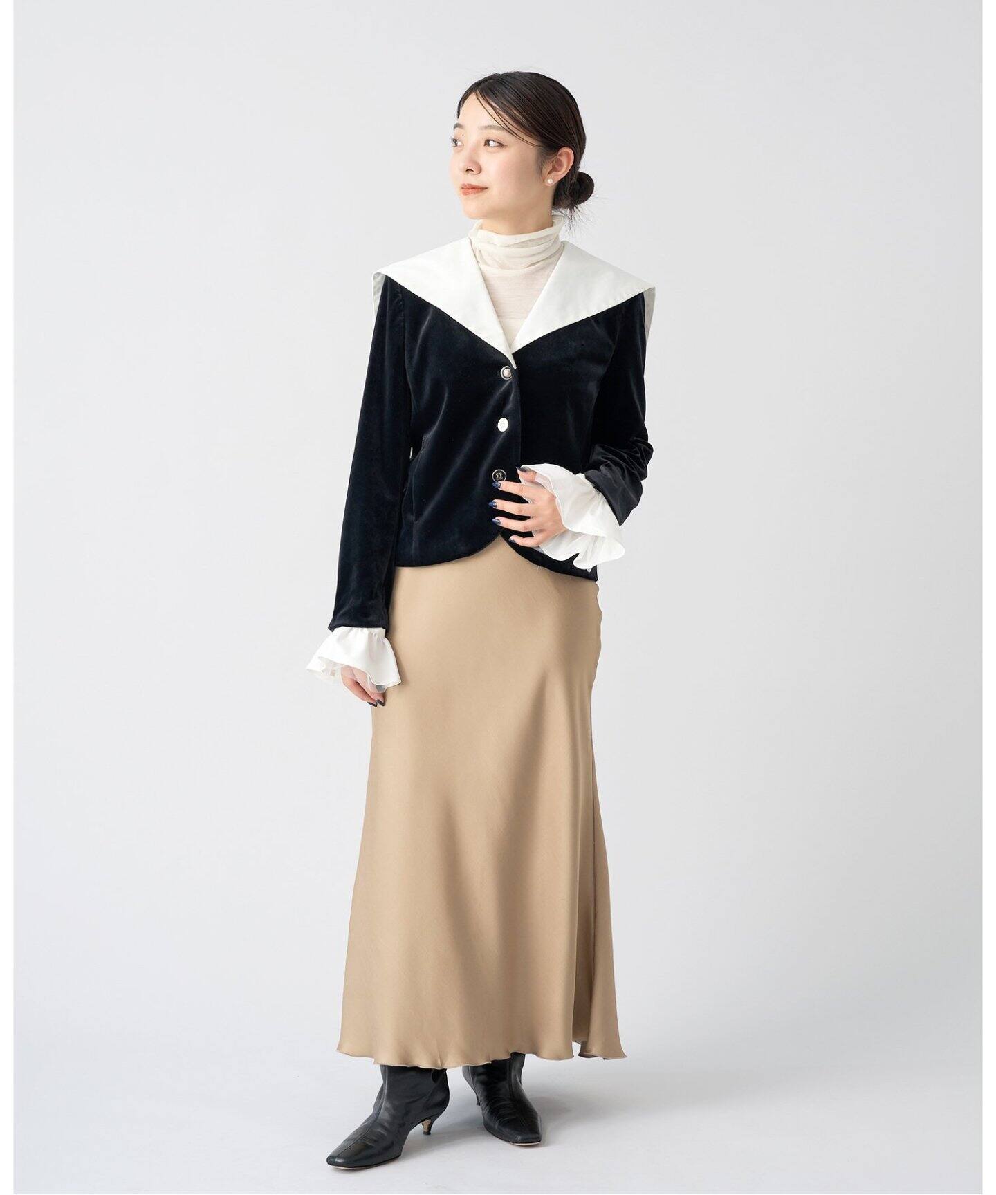 セツコサジテール 読む フリル セットアップ ロングフレア チェック黒  