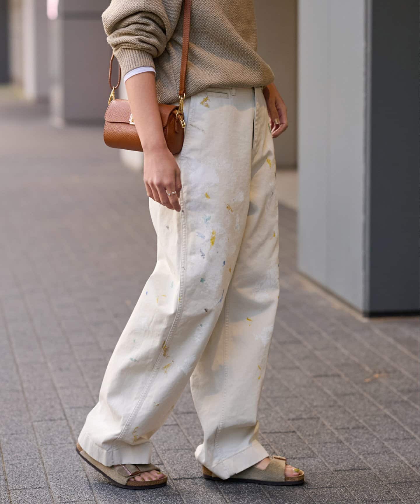 framework プリント入りクリーム色ワークパンツ