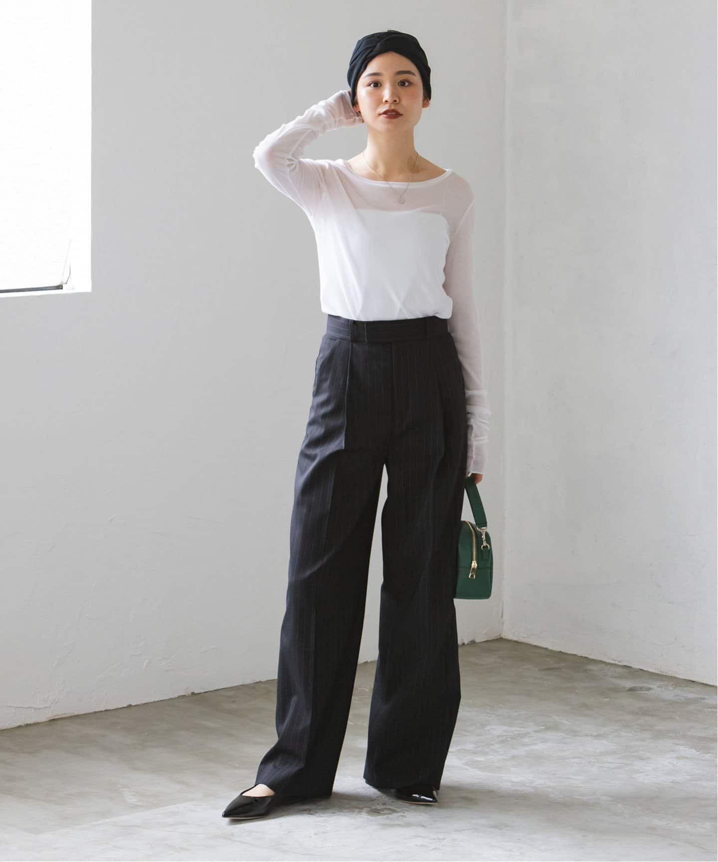 RUSSELUNOR ストライプスポーツパンツ 洗える】ストライプツイルストレッチスラックスパンツ
