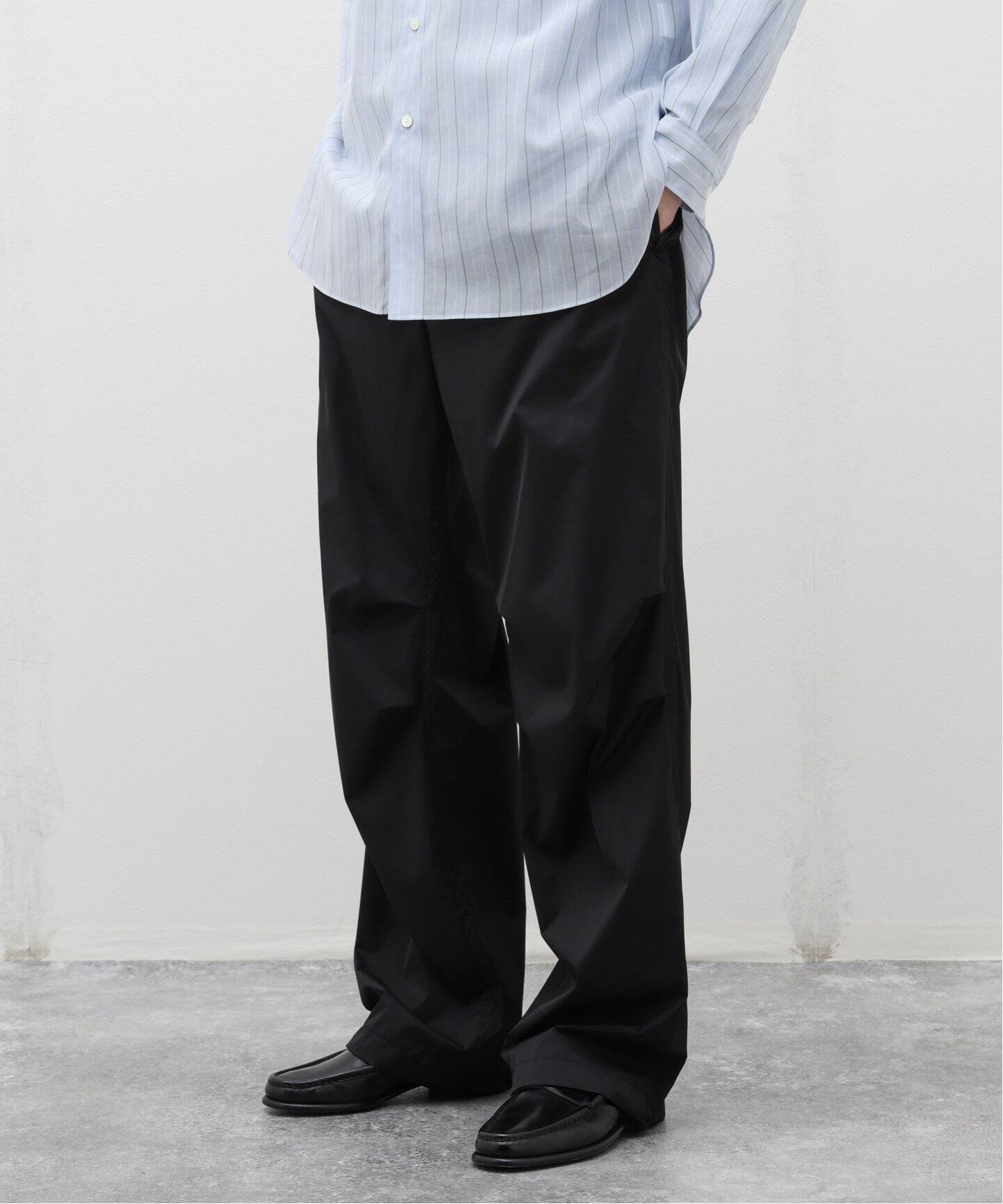 Auralee Hard Twist Polyester Satin Laminate Field Pants Black 