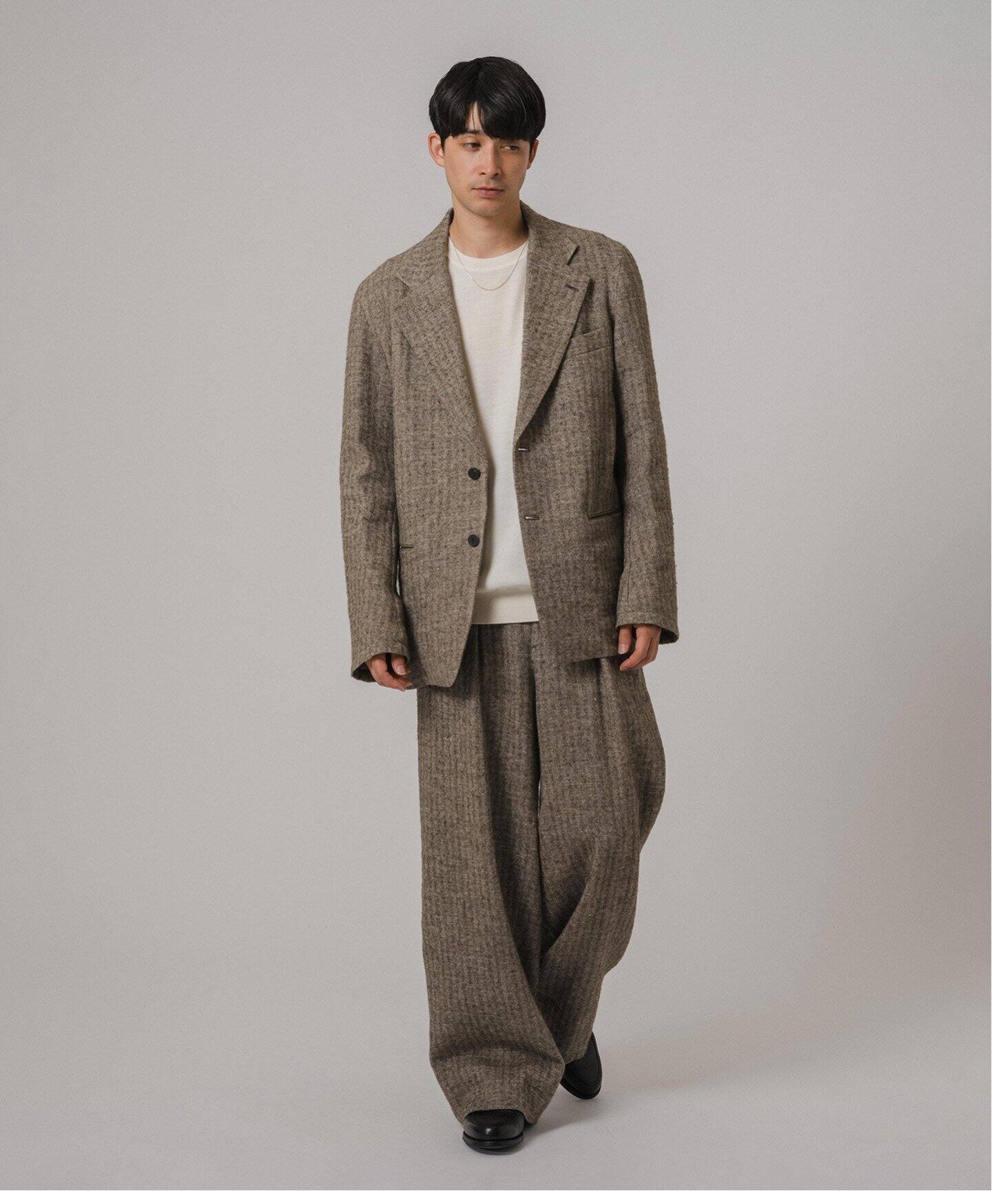 Ms BRAQUE for BOUCLE リネンウールヘリンボン タックワイド パンツ 