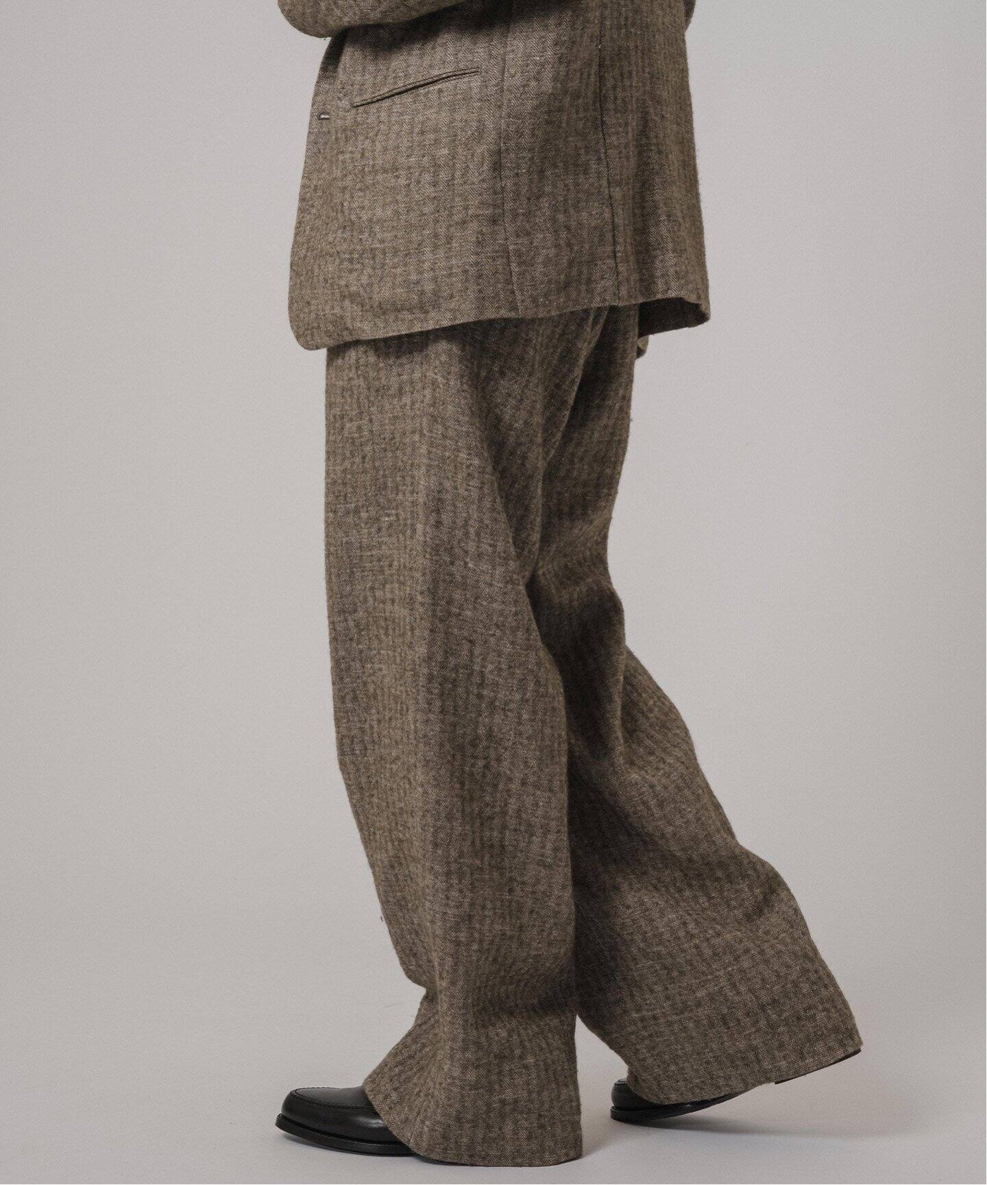 Ms BRAQUE for BOUCLE リネンウールヘリンボン タックワイド パンツ 