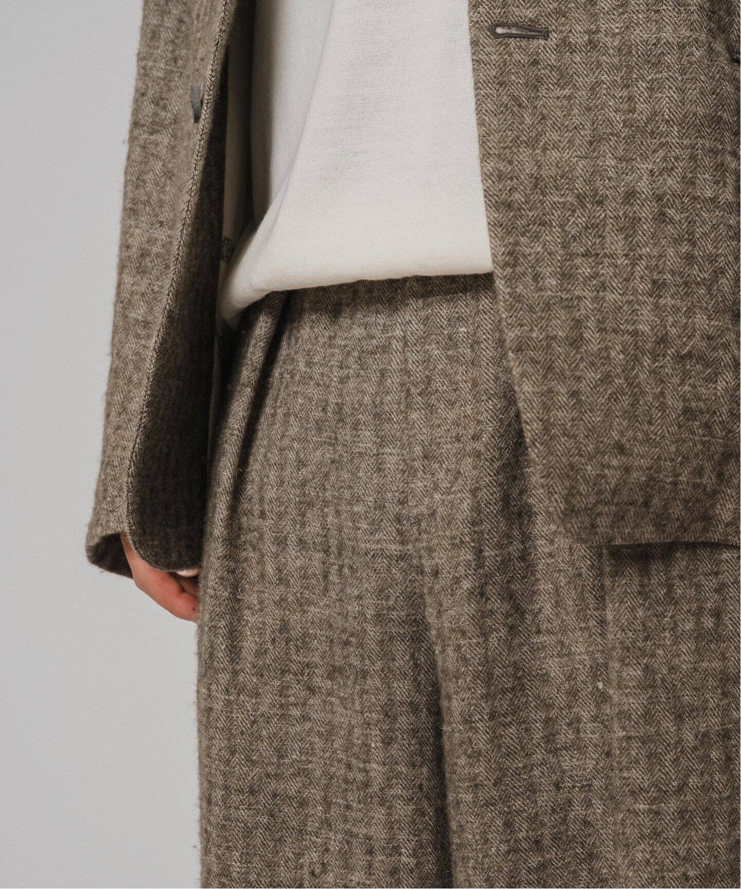 Ms BRAQUE for BOUCLE リネンウールヘリンボン タックワイド パンツ 