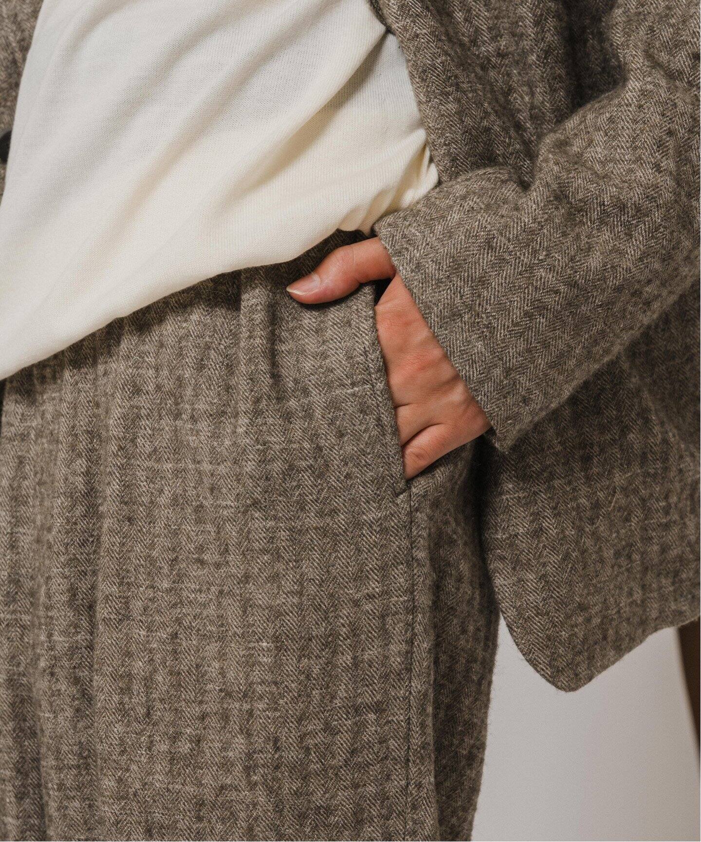 Ms BRAQUE for BOUCLE リネンウールヘリンボン タックワイド パンツ 