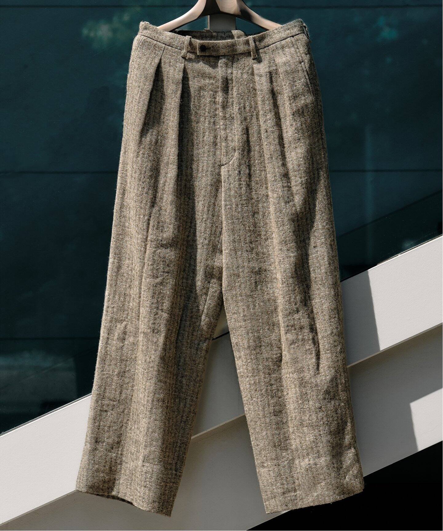 Ms BRAQUE for BOUCLE リネンウールヘリンボン タックワイド パンツ 