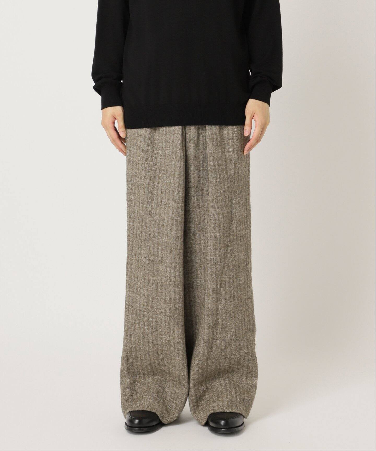 Ms BRAQUE for BOUCLE リネンウールヘリンボン タックワイド パンツ 