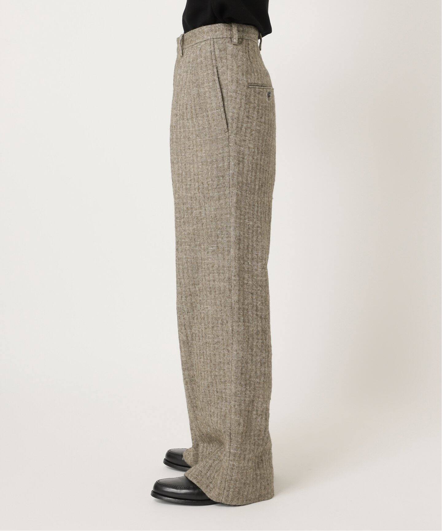 Ms BRAQUE for BOUCLE リネンウールヘリンボン タックワイド パンツ 